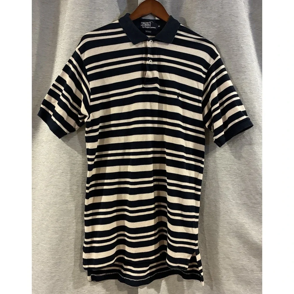 Vintage Polo‎ by Ralph Lauren 90s Navy Striped Men's Medium Polo Shirt